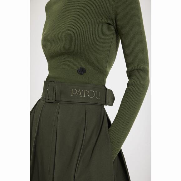NWT Patou Canvas Pleated Winter Moss Green Organic Cotton Maxi Skirt - Picture 2 of 9